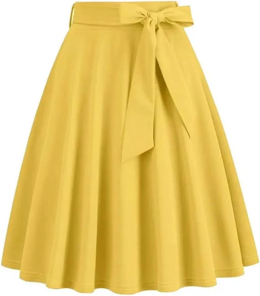 Women's Solid Color Retro Long Skirt High Waist A Line 50S Swing Skirt