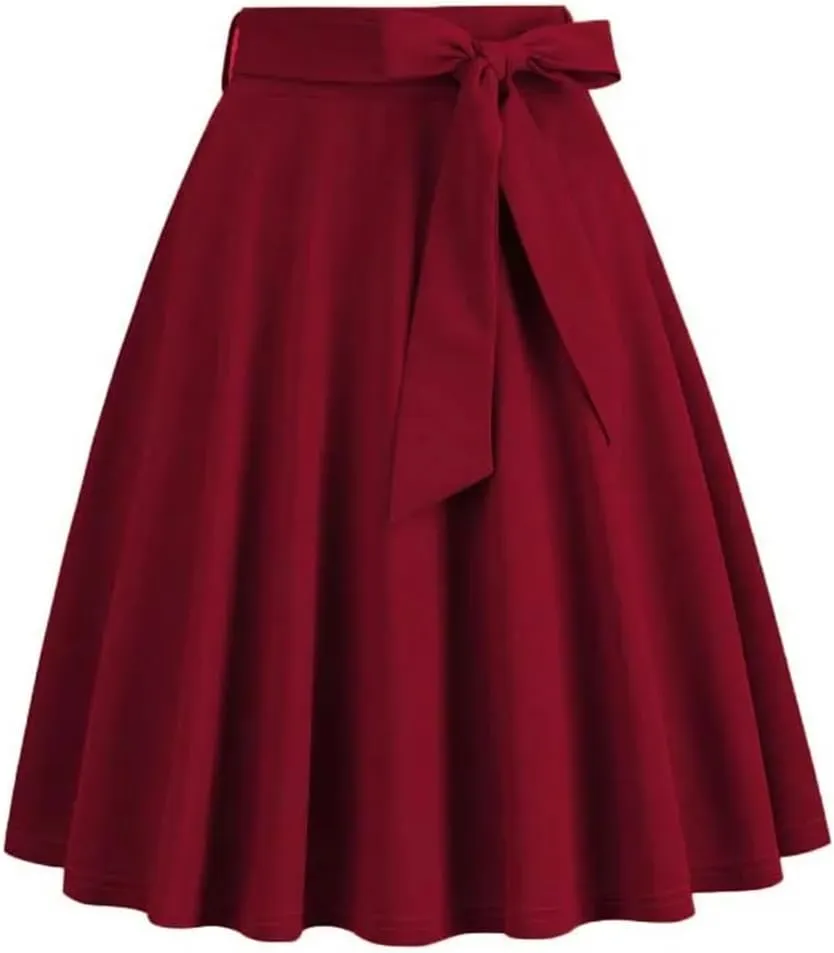 Women's Solid Color Retro Long Skirt High Waist A Line 50S Swing Skirt