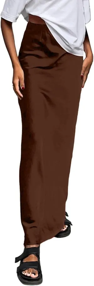 Women's Solid Color Satin Ice Silk Midi Skirt Casual Commute Long Pencil Skirt Bodycon Skirt Jean Mini Skirt