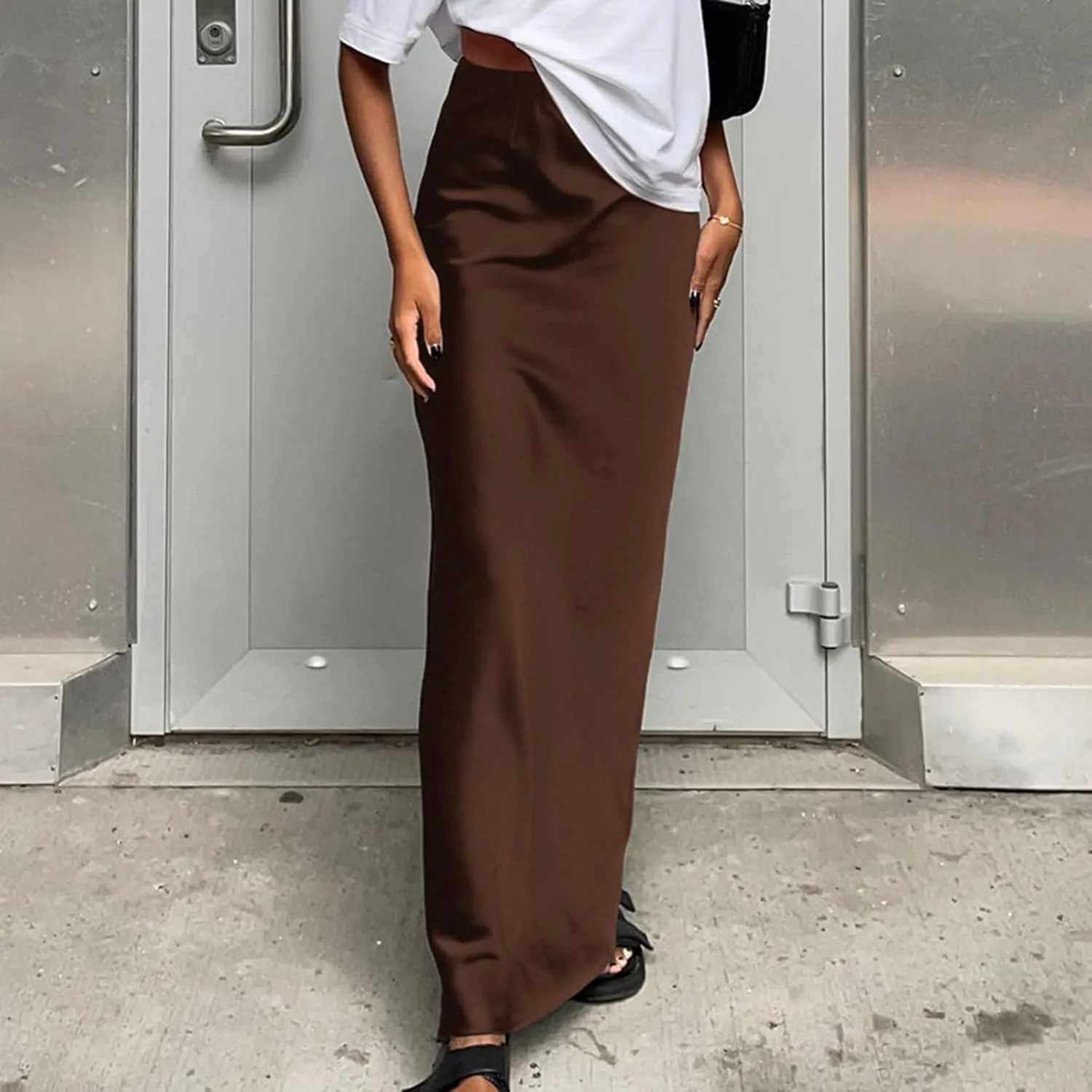 Women's Solid Color Satin Ice Silk Midi Skirt Casual Commute Long Pencil Skirt Bodycon Skirt Jean Mini Skirt