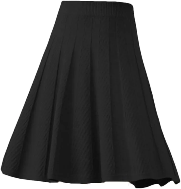 Women's Solid Knitted Short Skirt High Waist Midi Pleated Skirts Steampunk Mini Skirt