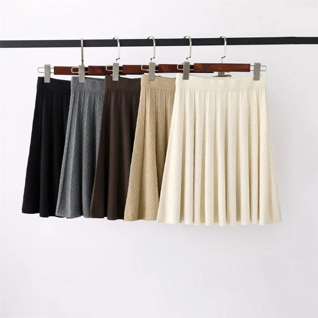 Women's Solid Knitted Short Skirt High Waist Midi Pleated Skirts Steampunk Mini Skirt