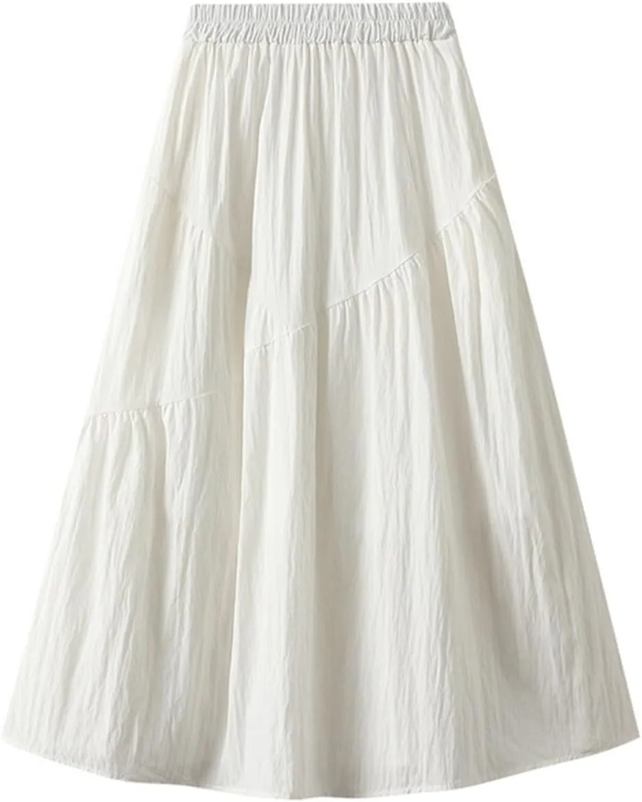 Womens Summer Boho Flowy Swing Tiered A-Line Midi Skirt Stretch Waist A-Line Big Swing Peasant Skirt 2025 Trendy