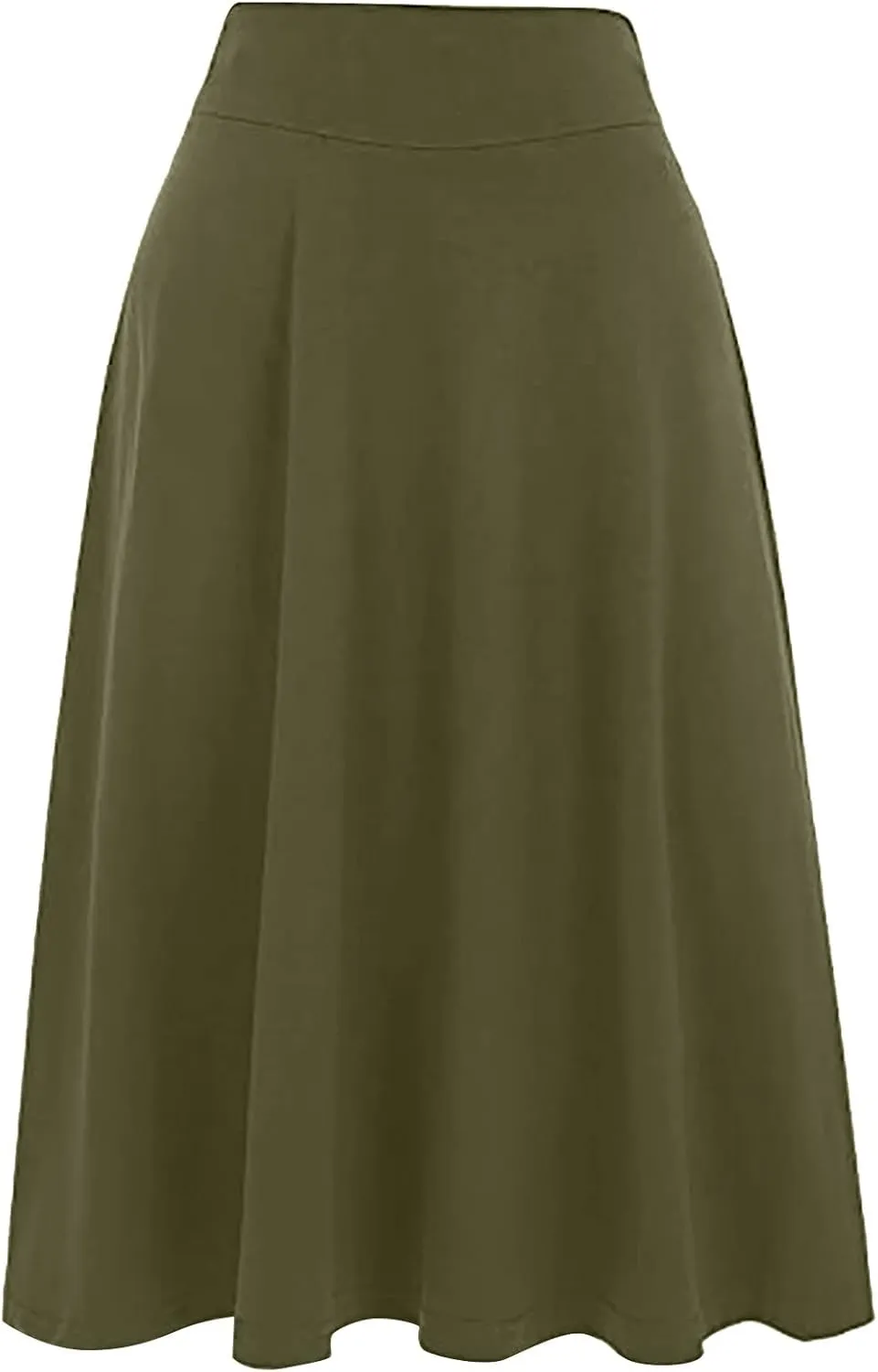 Womens Summer High Waist Midi Skirt Elegant Solid Color A Line Skirt Loose Office Business Flared Skirt