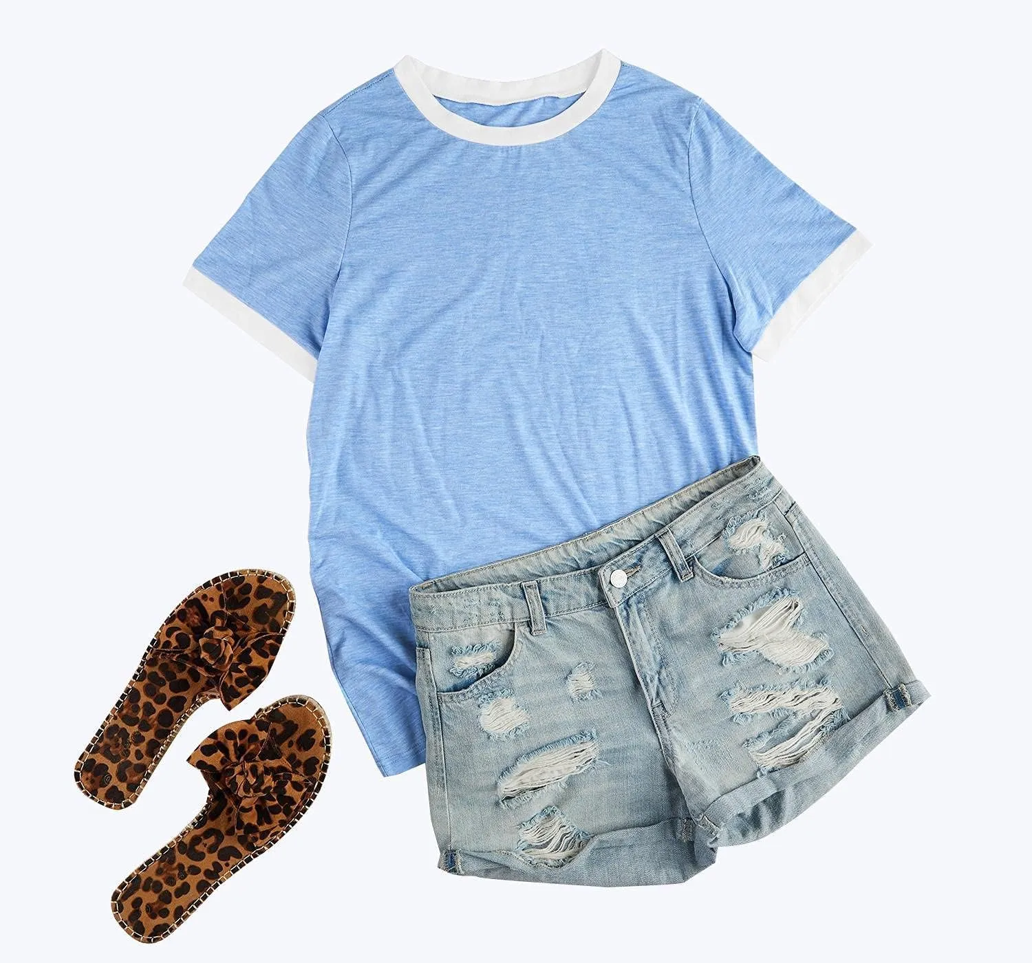 Womens T Shirt Short Sleeve Crew Neck Basic Color Block Tee Tops