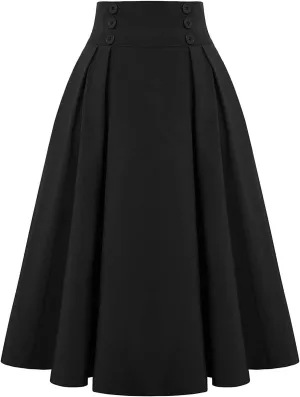 Womens Vinatge Skirts A Line Swing Skirt High Waist Midi Skirts Elegant Maxi Skirts Dressy Skirt Elastic Summer Skirt
