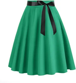 Womens Vintage Midi Skirt High Waist A-Line Skater Skirt Pleated Swing Skirt Halloween Prom Club Party Flared Skirt
