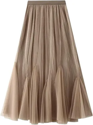 Women's Vintage Tulle A-Line Midi Skirt for Fall