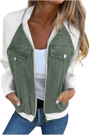Women's Winter Coats 2024 Fashion Patchwork Color Full Zip Jackets Casual Long Sleeve Cardigan Tops Outdoor