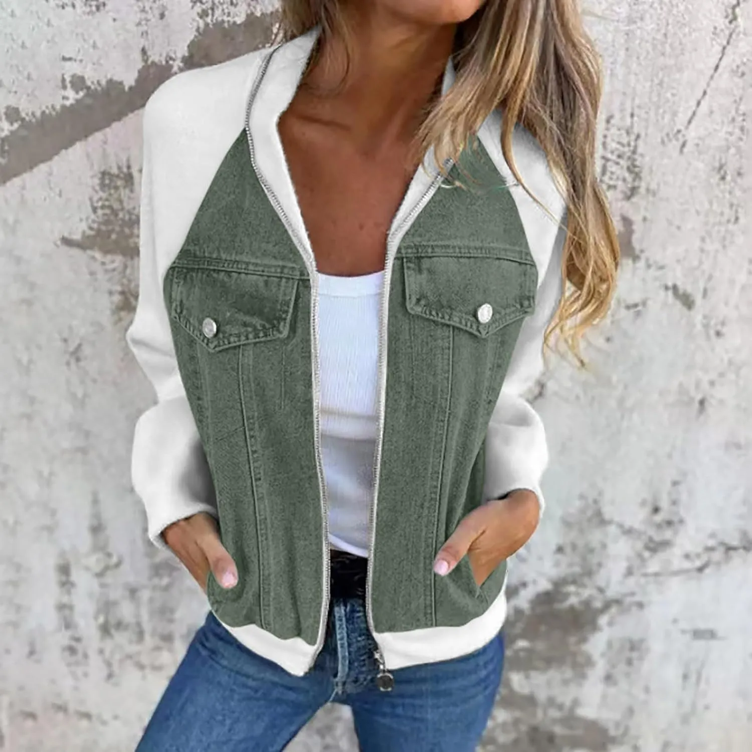 Women's Winter Coats 2024 Fashion Patchwork Color Full Zip Jackets Casual Long Sleeve Cardigan Tops Outdoor