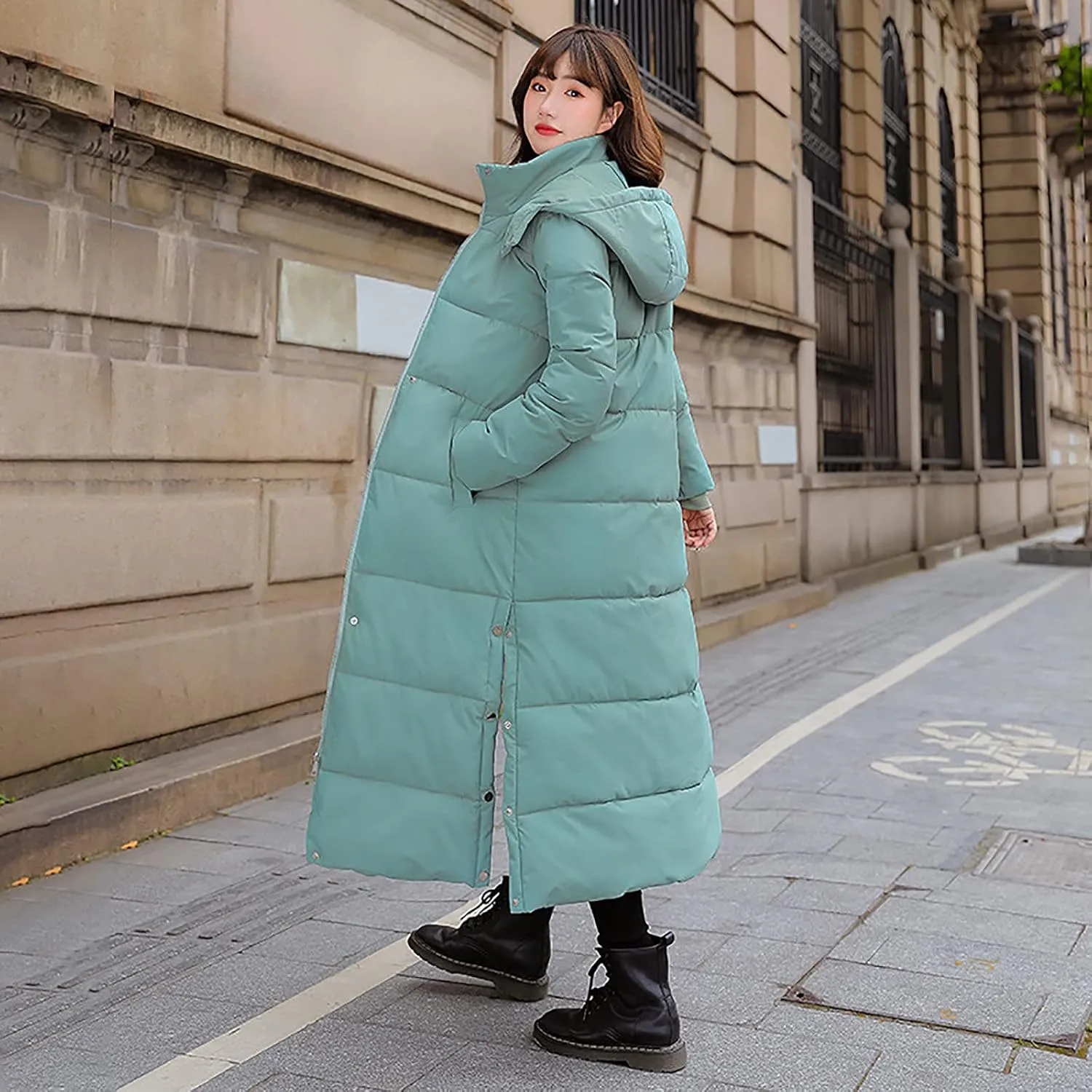 Womens Winter Coats Trendy Plus Size Long Down Coat Hooded Thickened Quilted Warm Maxi Parka Puffer Jackets Outerwear