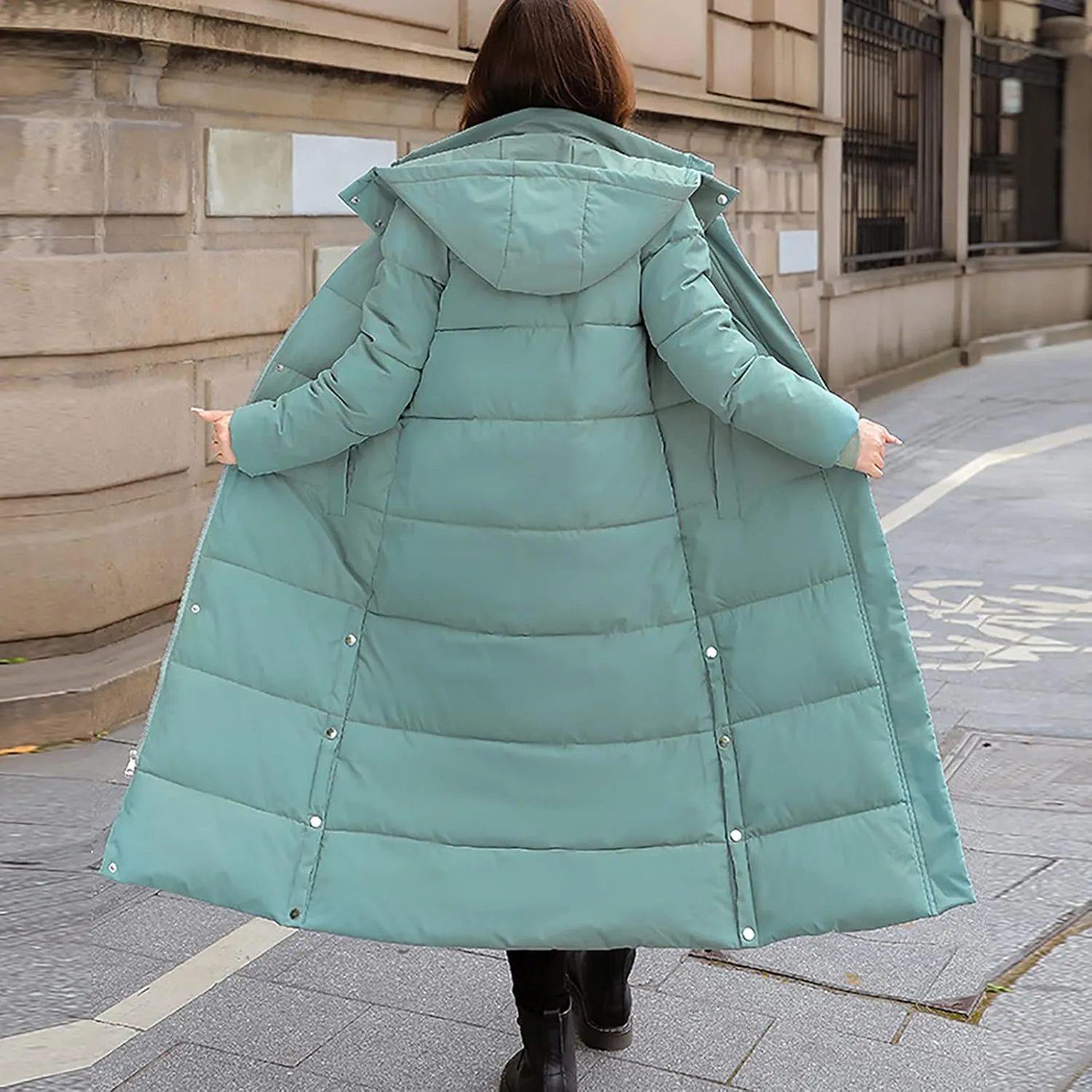 Womens Winter Coats Trendy Plus Size Long Down Coat Hooded Thickened Quilted Warm Maxi Parka Puffer Jackets Outerwear