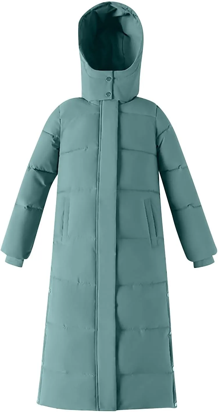 Womens Winter Coats Trendy Plus Size Long Down Coat Hooded Thickened Quilted Warm Maxi Parka Puffer Jackets Outerwear