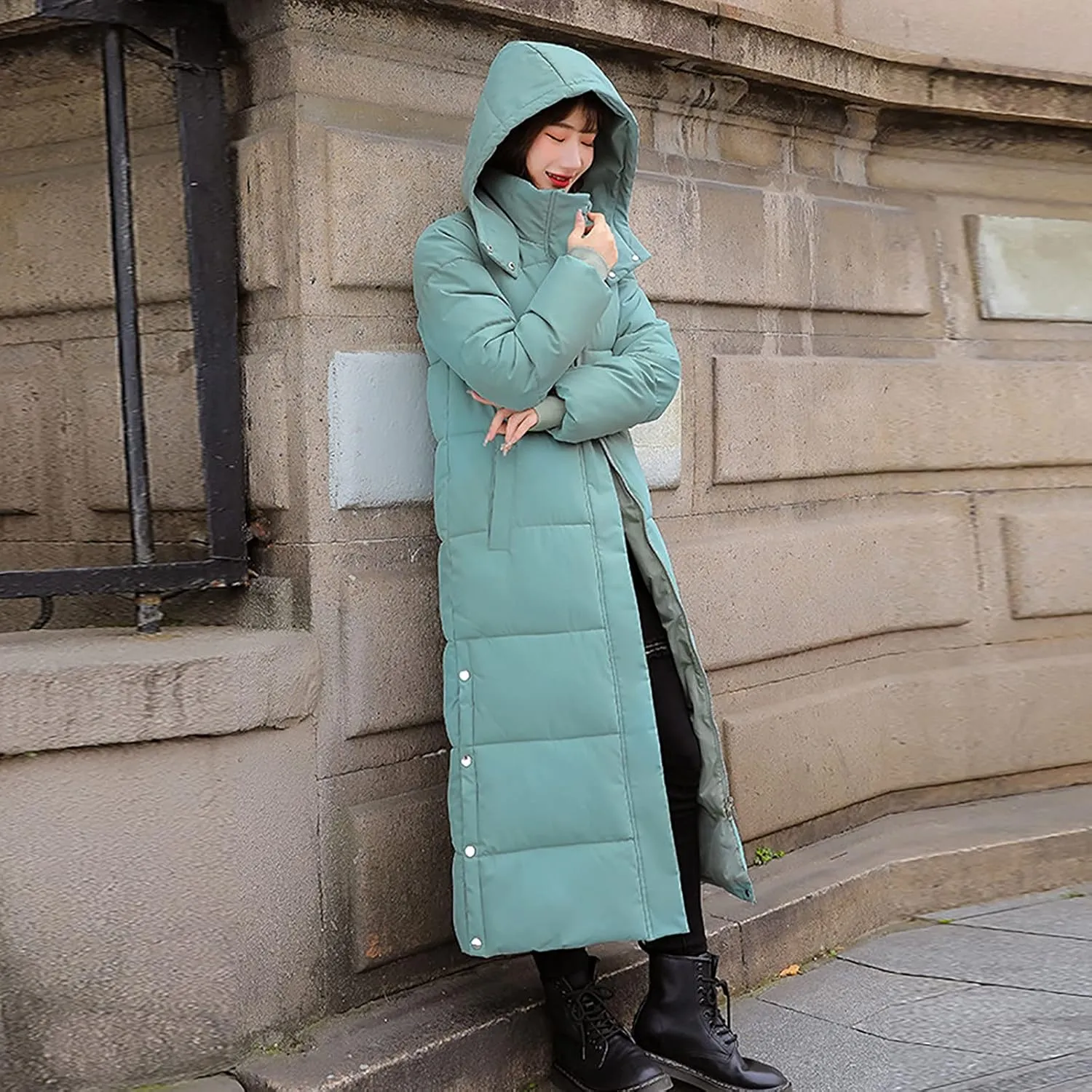 Womens Winter Coats Trendy Plus Size Long Down Coat Hooded Thickened Quilted Warm Maxi Parka Puffer Jackets Outerwear