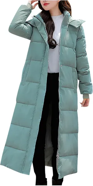 Womens Winter Coats Trendy Plus Size Long Down Coat Hooded Thickened Quilted Warm Maxi Parka Puffer Jackets Outerwear