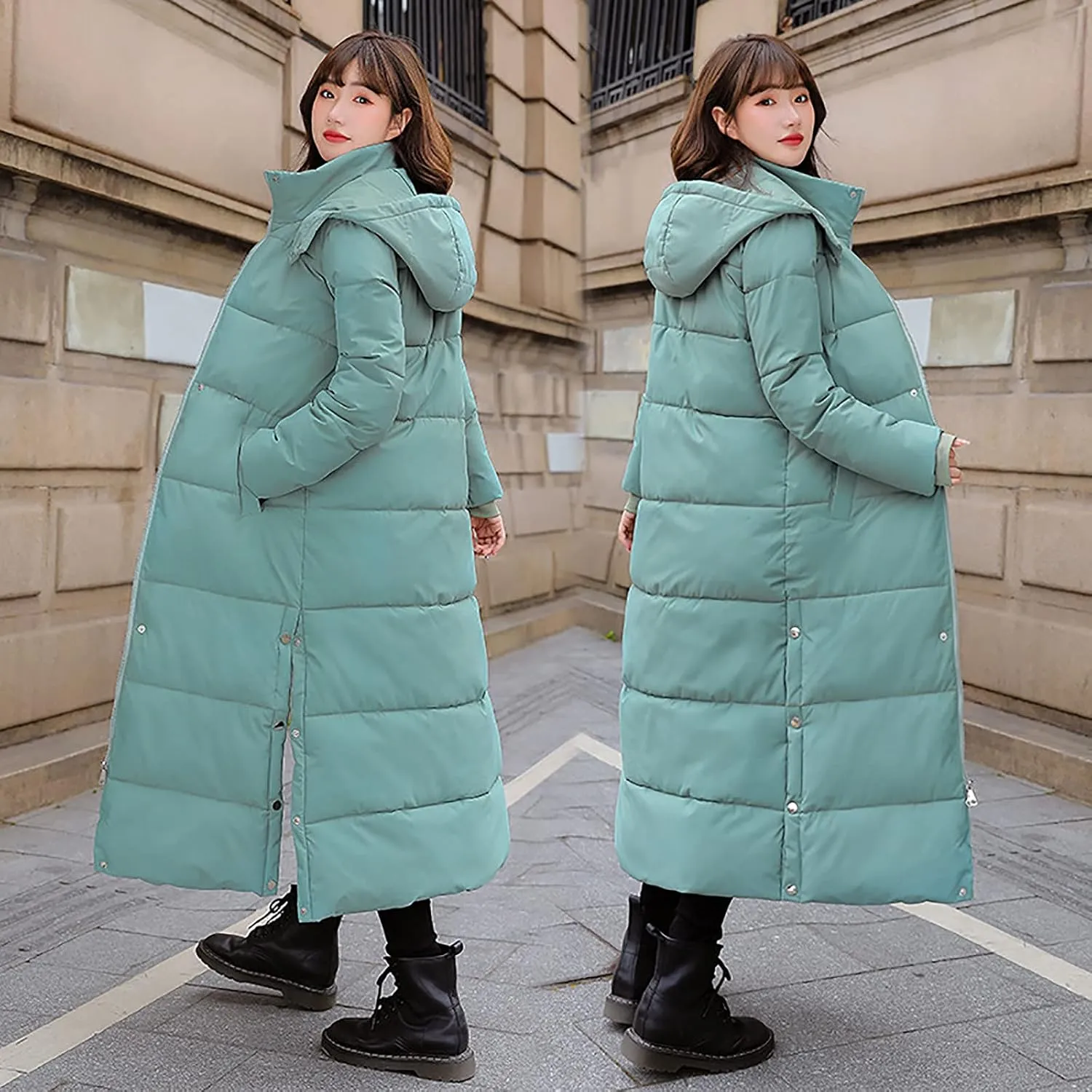 Womens Winter Coats Trendy Plus Size Long Down Coat Hooded Thickened Quilted Warm Maxi Parka Puffer Jackets Outerwear