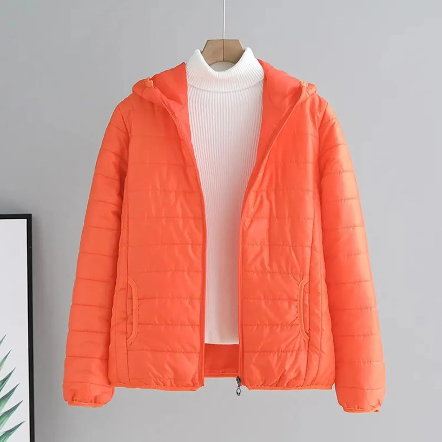 Womens Winter Puffer Jacket Warm Lightweight Hooded Down Coat Casual Solid Long Sleeve Zipper Outwear 2024 Thermal Coat