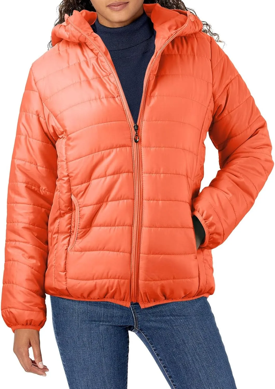 Womens Winter Puffer Jacket Warm Lightweight Hooded Down Coat Casual Solid Long Sleeve Zipper Outwear 2024 Thermal Coat