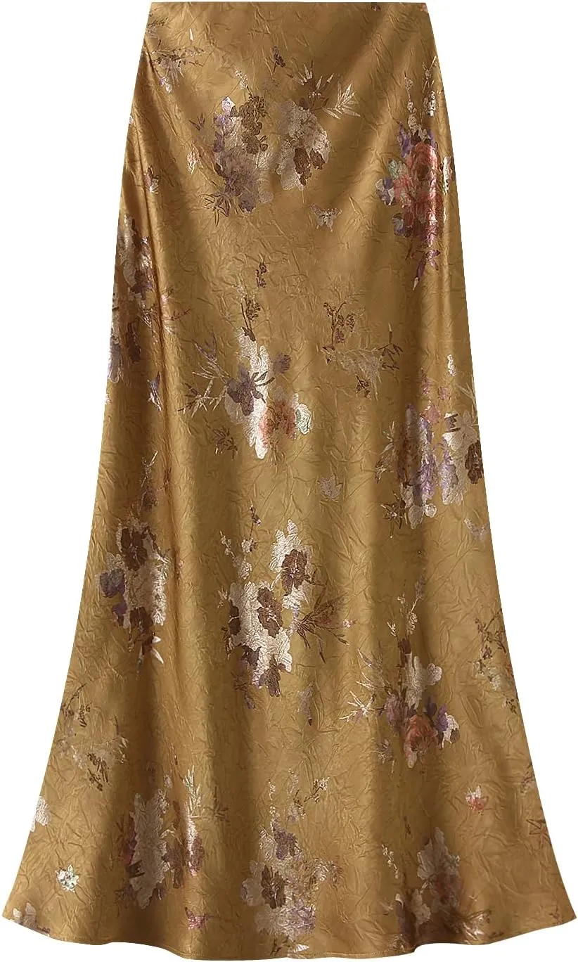 Womens Winter Velvet Elegant Long Skirt Stretch High Waist Maxi Skirt Elastic Waist Pleated Skirt