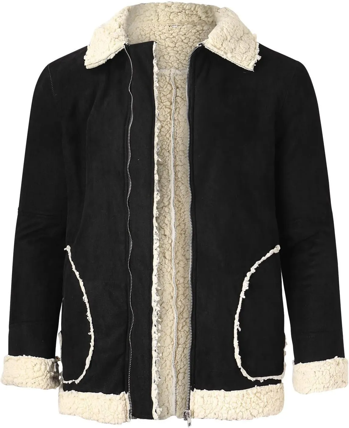 XIAXOGOOL Jackets For Men,Men's Shearling Coat Faux Suede Sherpa Lined Winter Thicken Warm Jacket With Pockets