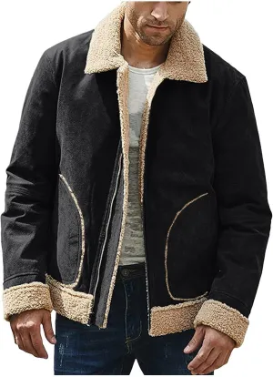 XIAXOGOOL Jackets For Men,Men's Shearling Coat Faux Suede Sherpa Lined Winter Thicken Warm Jacket With Pockets