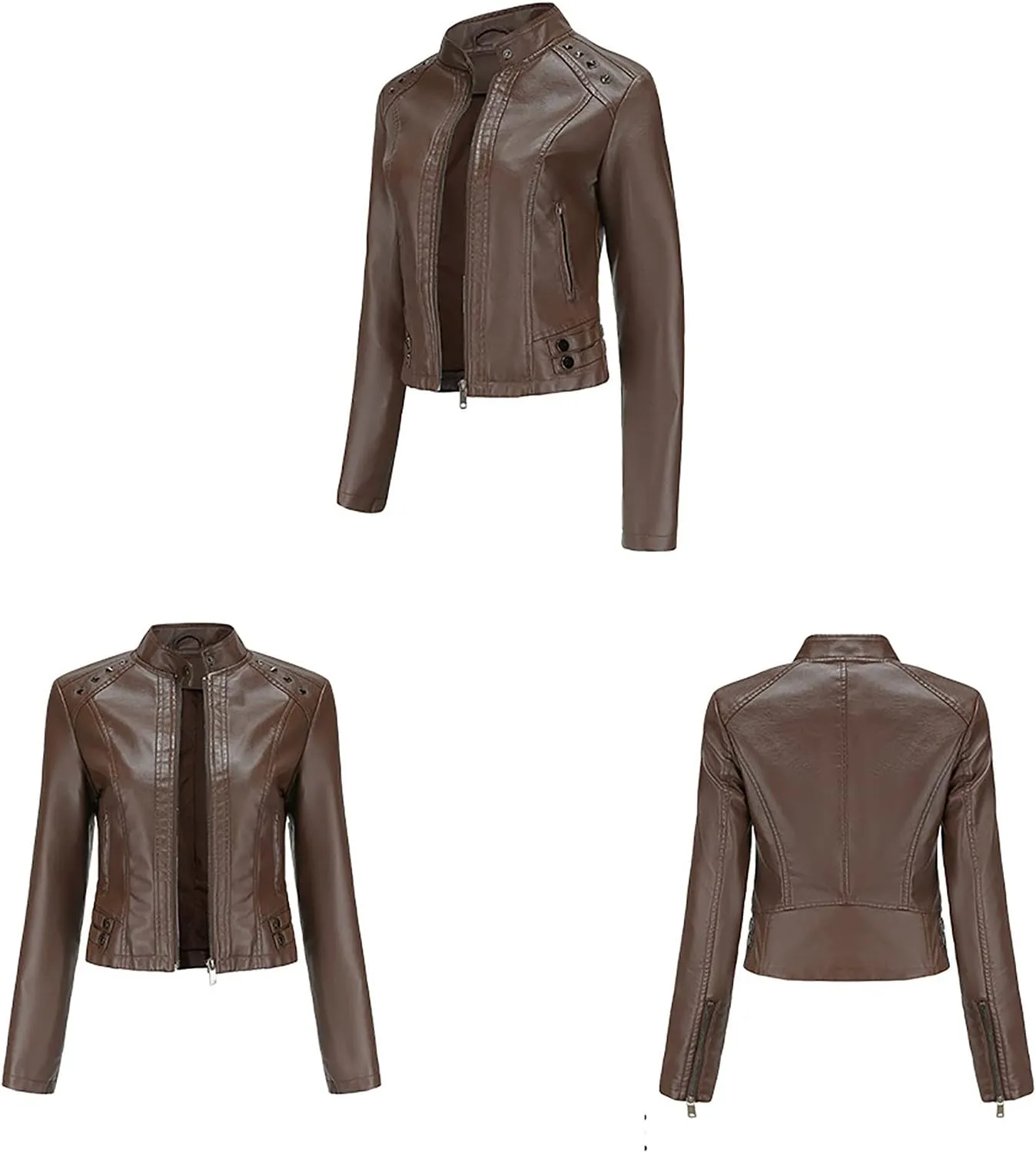 yardsong Faux Leather Crop Jackets for Women Zip Up Long Sleeve Short Coats Motorcycle Faux PU Moto Biker Outerwear