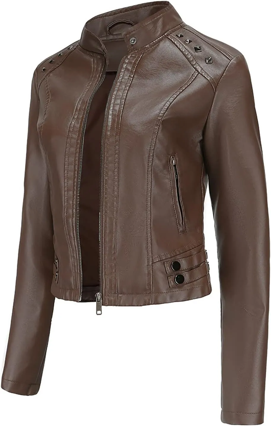yardsong Faux Leather Crop Jackets for Women Zip Up Long Sleeve Short Coats Motorcycle Faux PU Moto Biker Outerwear
