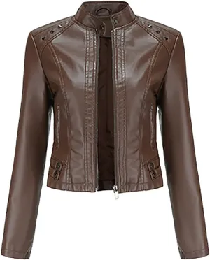 yardsong Faux Leather Crop Jackets for Women Zip Up Long Sleeve Short Coats Motorcycle Faux PU Moto Biker Outerwear
