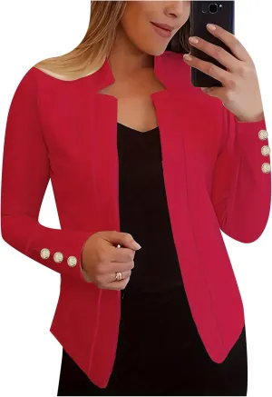 YMING Womens Oversized Open Front Work Blazer Long Sleeve Office Jacket Solid Color Short Cardigans
