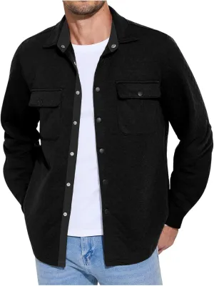 Ymosrh Men's Fashion Jackets Casual Quilted Shirt Jacket Long Sleeve Button Down Overshirt Lightweight Shacket Coat, S-3XL