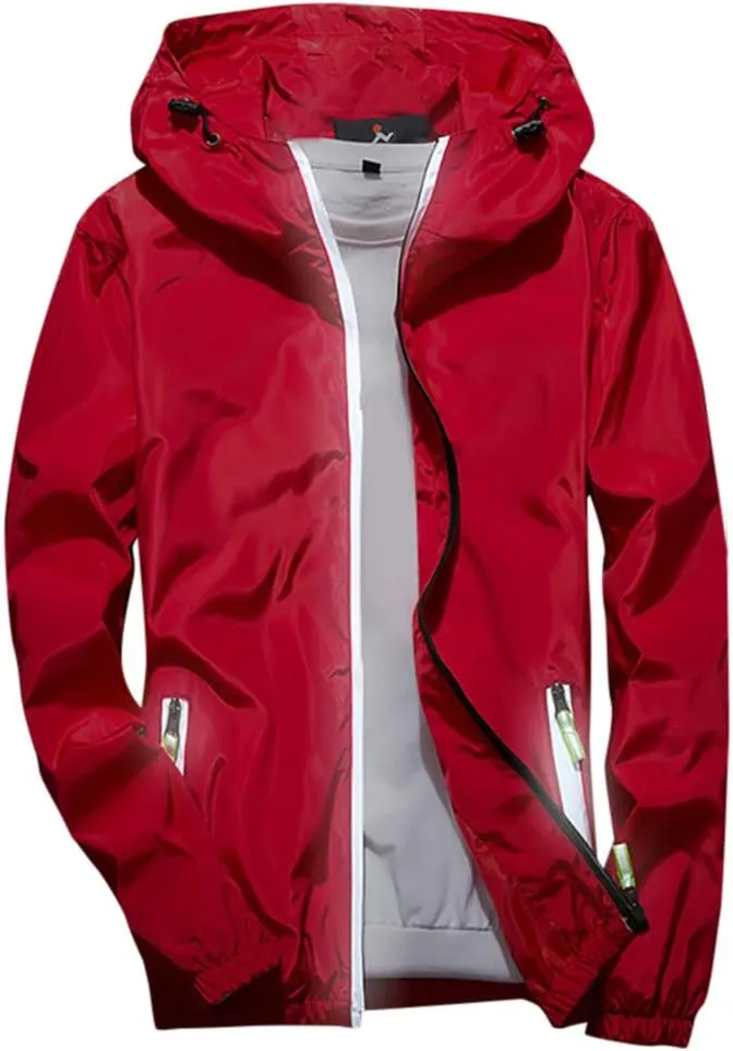 Ymosrh Men's Light Rain Jacket Lightweight Nylon Windbreaker Wind & Water Resistant Jacket, M-7XL