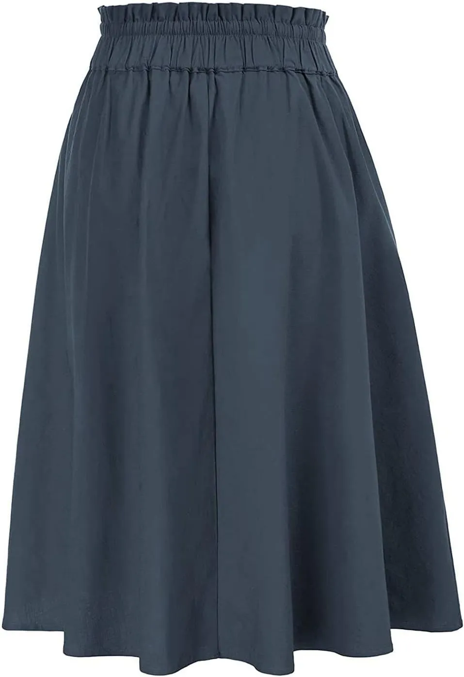 YOLAI Women Elastic High Waist Solid Colours Boho Knee Length Skirt Casual Drawstring A Line Long Skirt with Pockets