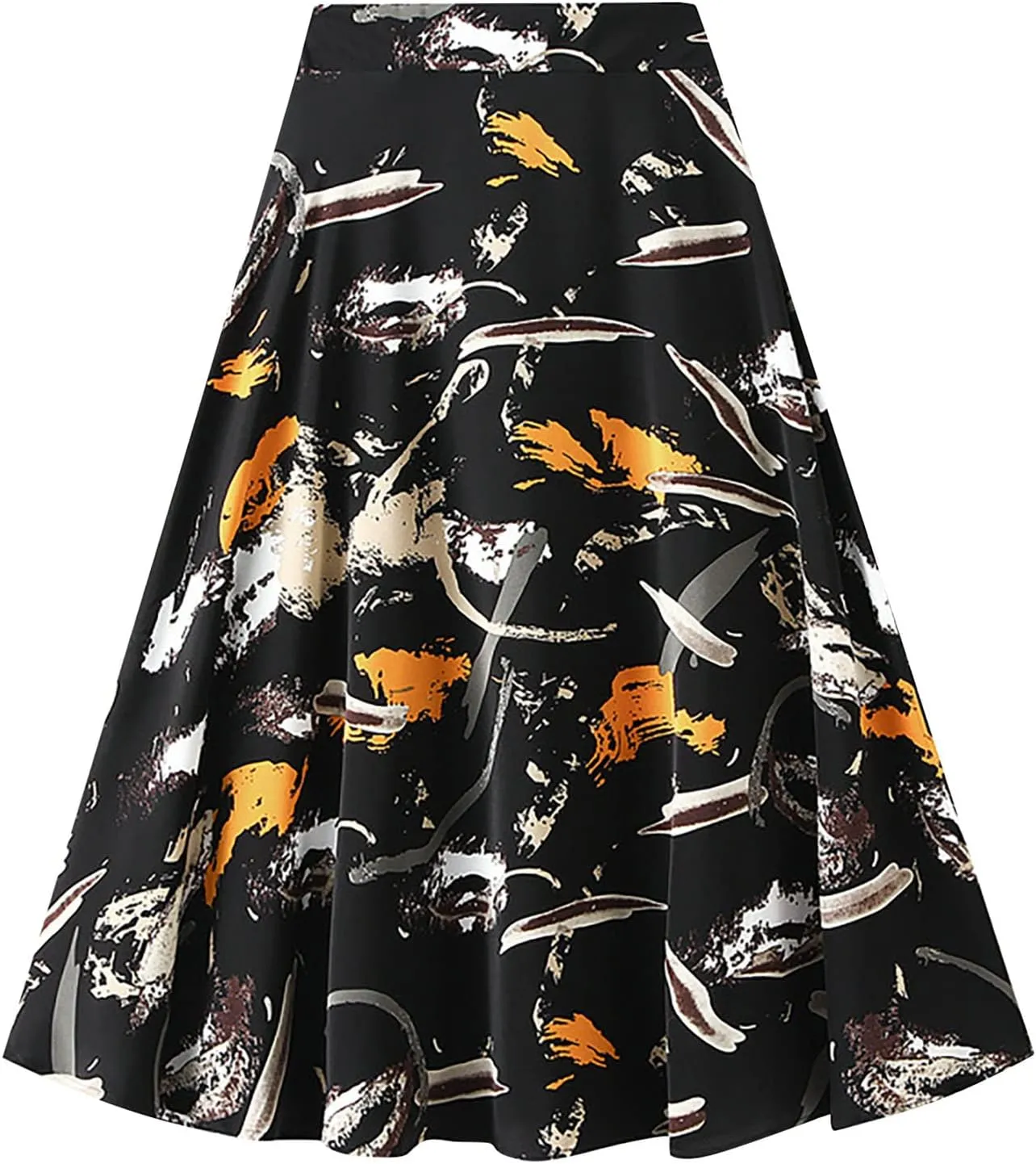 YOLAI Womens Casual Print A Line Skirts High Waist Pleated Skirt Flowy Swing Elegant Business Work Midi Skirt