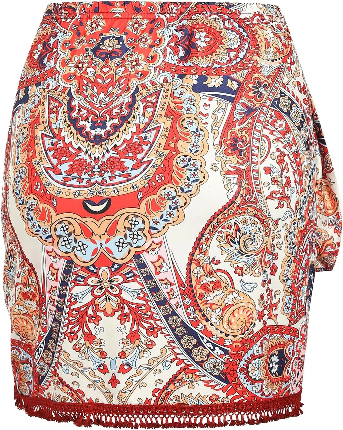 ZAFUL Slit Skirt for Women Boho Print Tie Side Wrap Tassel Casual Beach Mini Skirt