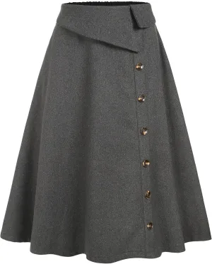 ZAFUL Women's Winter Skirt Plaid A-Line Pleated Midi Skirt High Elastic Waist Vintage Tartan Skirt with Pockets