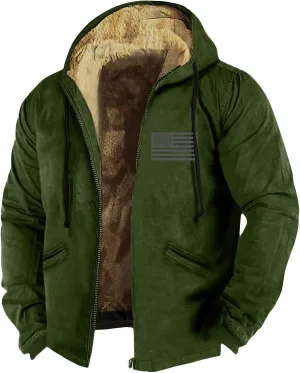 ZEFOTIM Fleece Lined Jacket Men Oversized Tall and Big Work Winter Coat Men with Hood Plus Size Plain Casual Hoodie