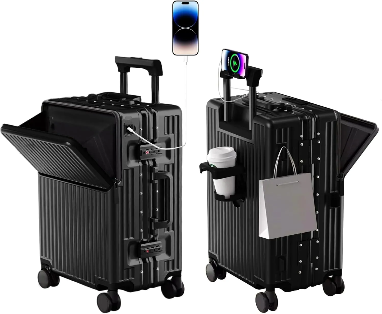 Zipperless Luggage, Polycarbonate Aluminum Hard Shell, Expandable Carry-On Suitcase with Spinner Wheels, Hard Shell Suitcase, 26 Inch Cabin