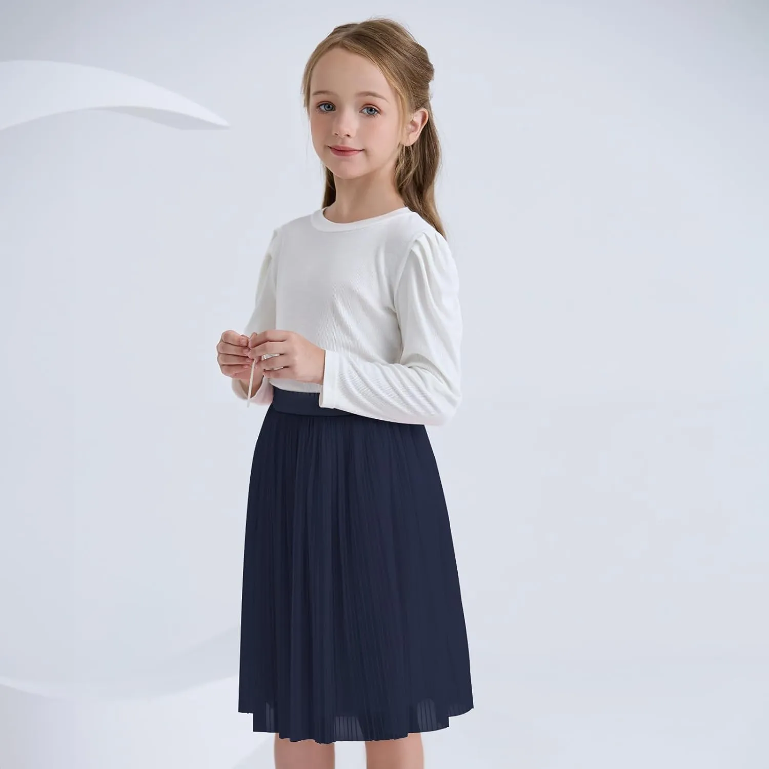 ZUNW Girls Mesh Pleated Skirt Elastic High Waist A-Line Swing Tulle Midi Skirt for Girl 6-14 Years