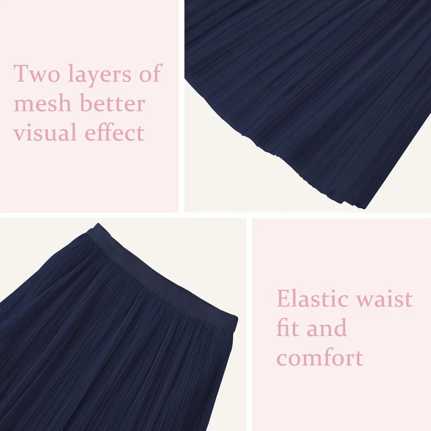 ZUNW Girls Mesh Pleated Skirt Elastic High Waist A-Line Swing Tulle Midi Skirt for Girl 6-14 Years