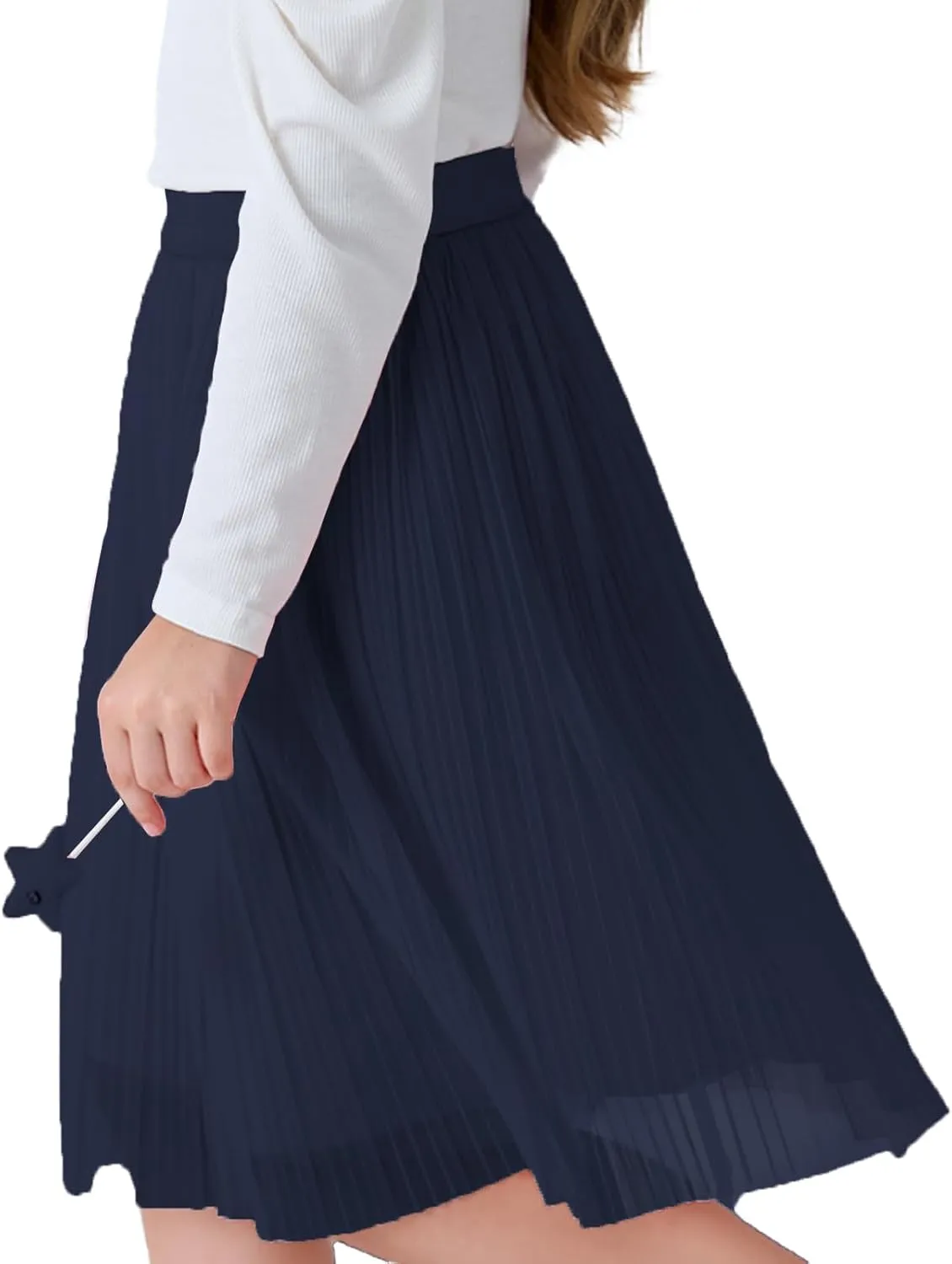 ZUNW Girls Mesh Pleated Skirt Elastic High Waist A-Line Swing Tulle Midi Skirt for Girl 6-14 Years